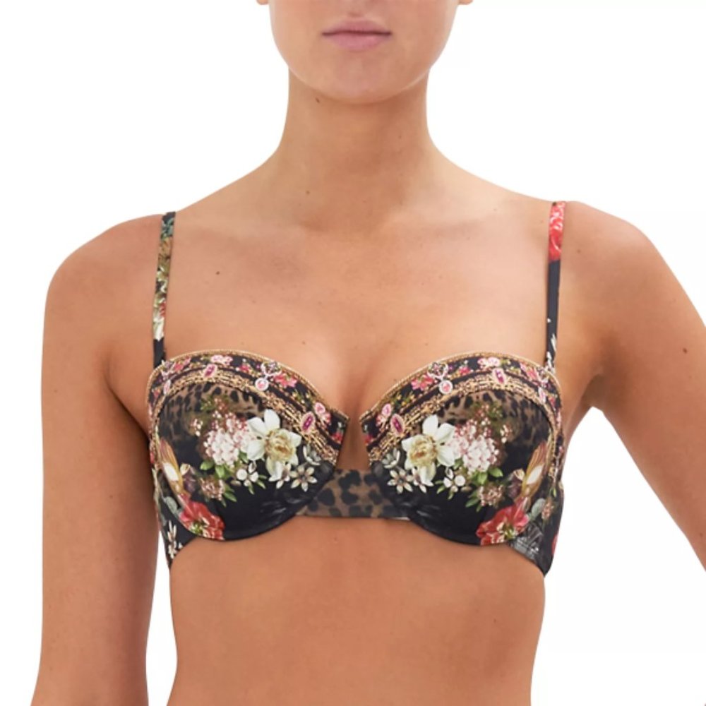 Camilla Floral Bikini Top - Black and Multicolor